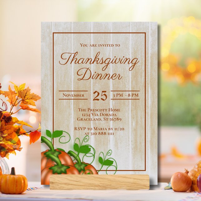 Rustic White Wood Pumpkins Thanksgiving Dinner Inv Invitation (Creator Uploaded)