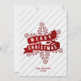 Rustic White Wood Red Snowflake Merry Christmas Holiday Card