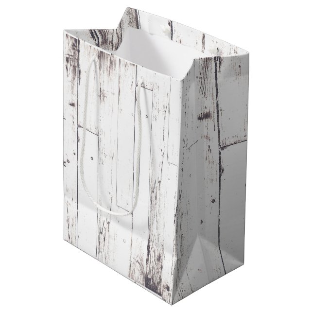 Rustic White Wood Shabby Chic Country Wedding Medium Gift Bag (Front Angled)
