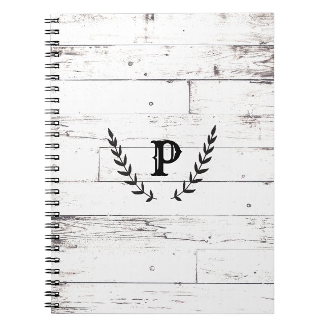 Rustic White Wood Shabby Chic Laurel Country Notebook (Front)