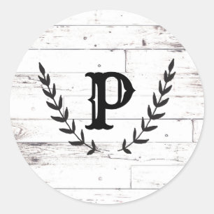 Rustic White Wood Shabby Chic Laurel Wedding Classic Round Sticker