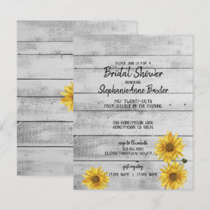 Rustic White Wood Sunflowers Bridal Shower Card