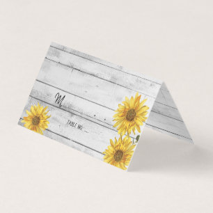 Rustic White Wood Sunflowers Wedding Table No. Business Card