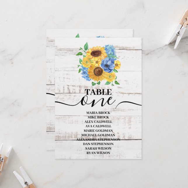 Rustic White Wood Watercolor Wedding Sunflower Invitation (Front/Back In Situ)