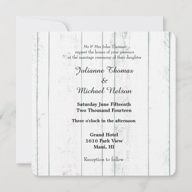 Rustic White Wood Wedding Invitation (Front)