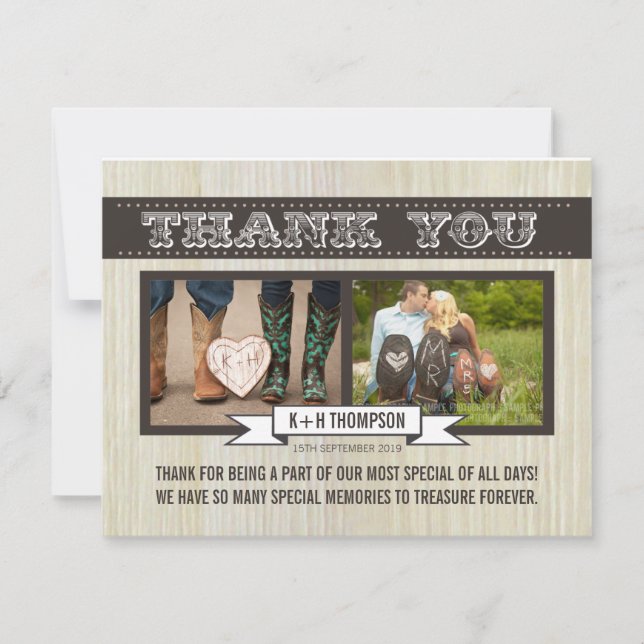 Rustic White Wood Wedding Thank You Photo Cards (Front)