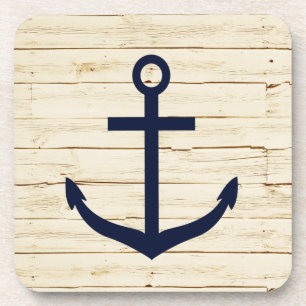Rustic White Wood with Anchor Coaster