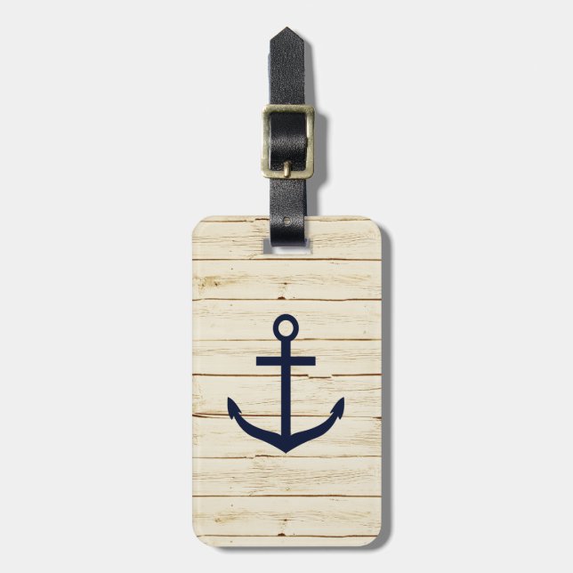 Rustic White Wood with Anchor Luggage Tag (Front Vertical)