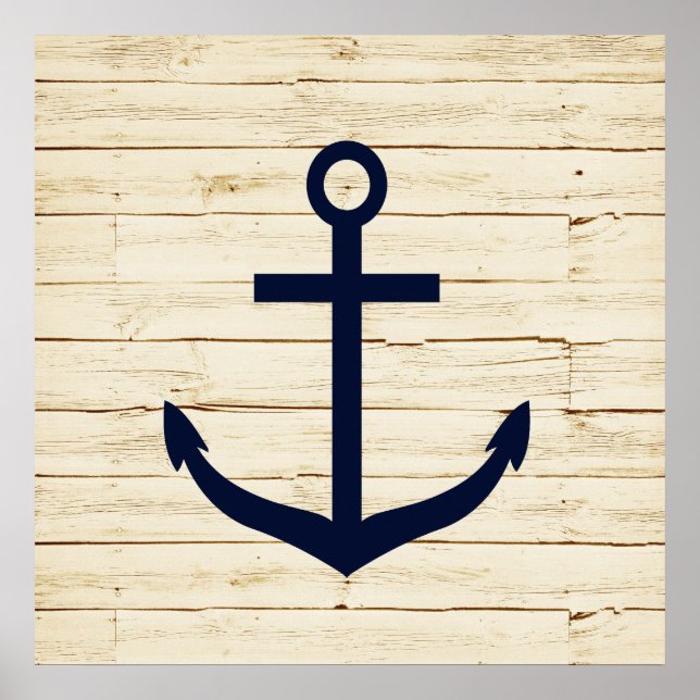 Rustic White Wood with Anchor Poster (Front)