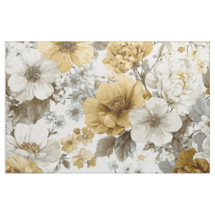 Rustic White Yellow Botanical Vintage Floral Fabric