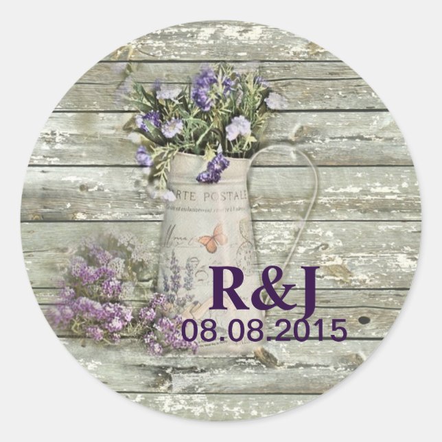 rustic whitewashed wood farmhouse lavender classic round sticker (Front)