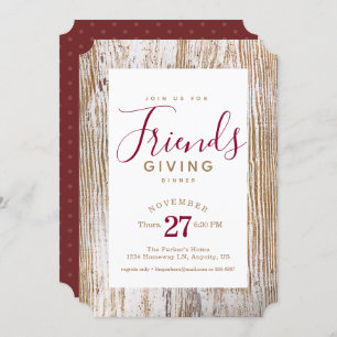 Rustic Whitewashed Wood Friendsgiving Dinner Invitation