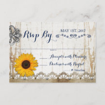 Rustic Whitewood Sunflower Floral Wedding RSVP
