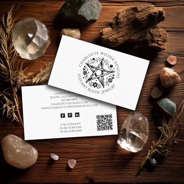 Rustic Wiccan Pagan Jewellery Designer QR Code  Business Card (Creator Uploaded)