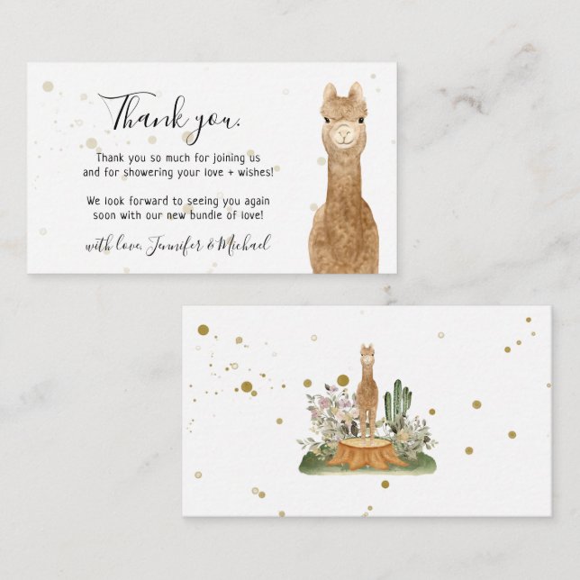 Rustic wild animals alpaca llama Thank You Enclosure Card (Front/Back)
