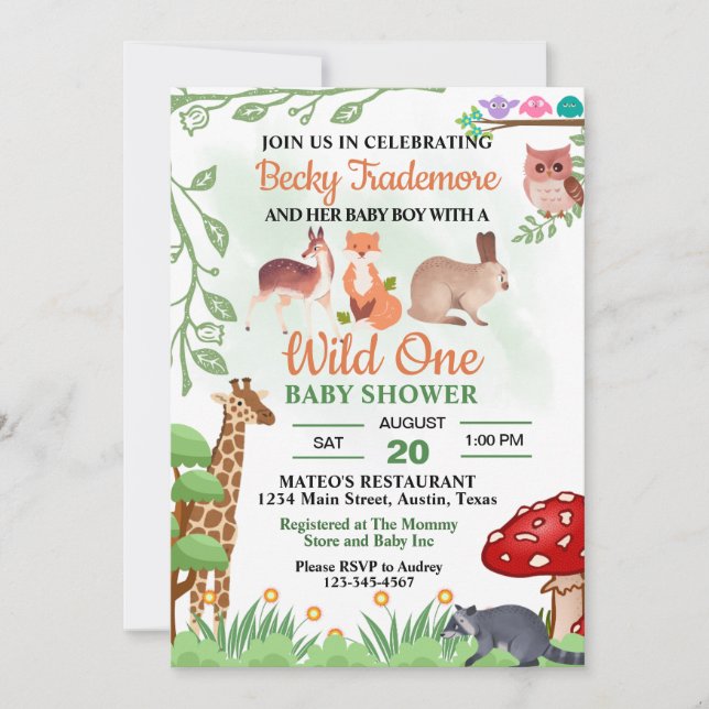 Rustic Wild Animals Baby Shower Invitation (Front)