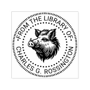 Rustic Wild Boar Head Library Book Name #1N Self-inking Stamp