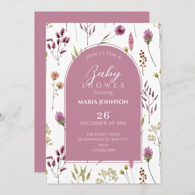 Rustic wild flower baby shower invitation (Front/Back)