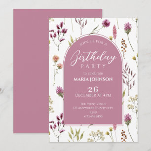 Rustic wild flower birthday invitation