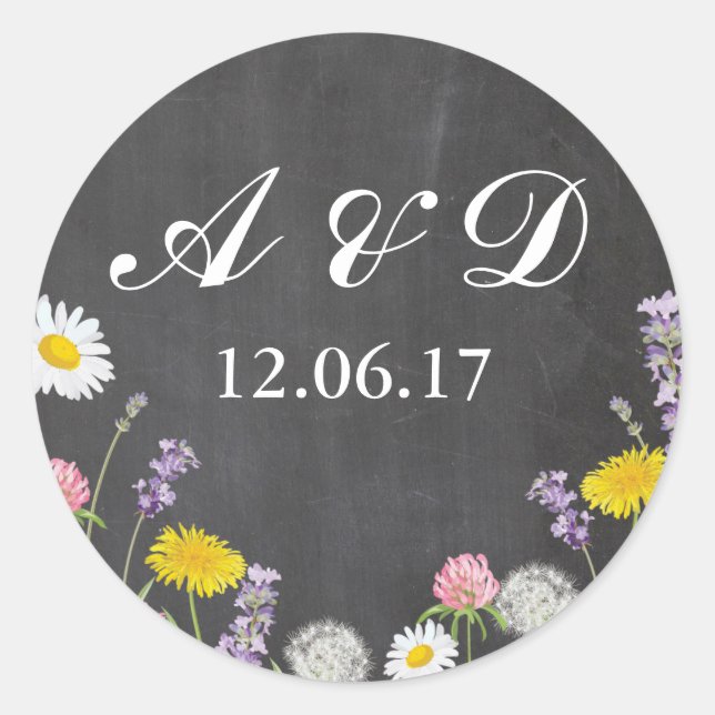 Rustic Wild Flowers Chalk Lights Stickers Label (Front)