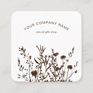 Rustic Wild Flowers Earthy Floral Sketches Logo Square Business Card