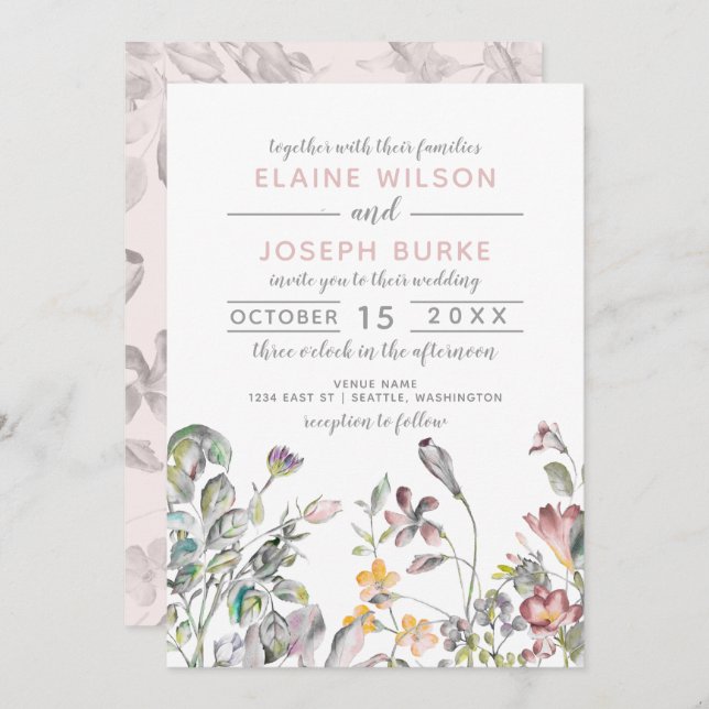 Rustic Wild Flowers Wedding Invitation (Front/Back)