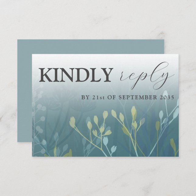 Rustic Wild Grasses Blue & Green RSVP Wedding (Front/Back)