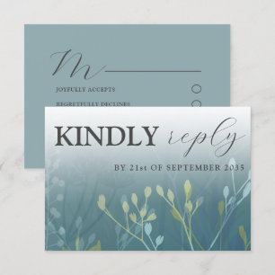 Rustic Wild Grasses Blue & Green RSVP Wedding Card