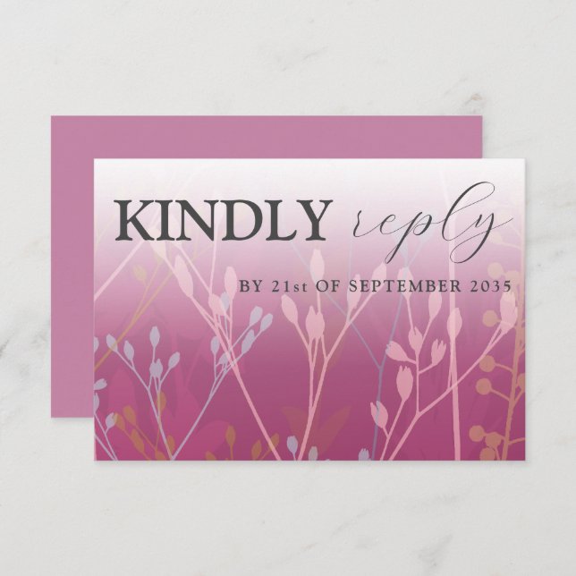 Rustic Wild Grasses Dark Pink RSVP Wedding (Front/Back)
