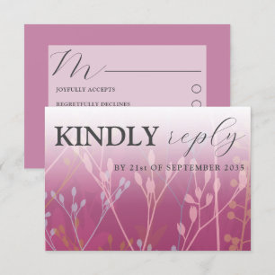 Rustic Wild Grasses Dark Pink RSVP Wedding Card