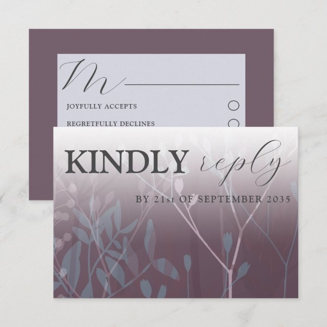 Rustic Wild Grasses Dark Plum RSVP Wedding Card (Front/Back)