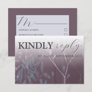 Rustic Wild Grasses Dark Plum RSVP Wedding Card