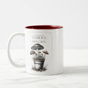 Rustic Wild Mushroom Sketch Design by CallisC Arts Two-Tone Coffee Mug