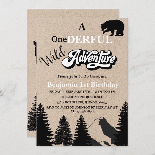 Rustic Wild One Adventure First Birthday Party Invitation (Front/Back)
