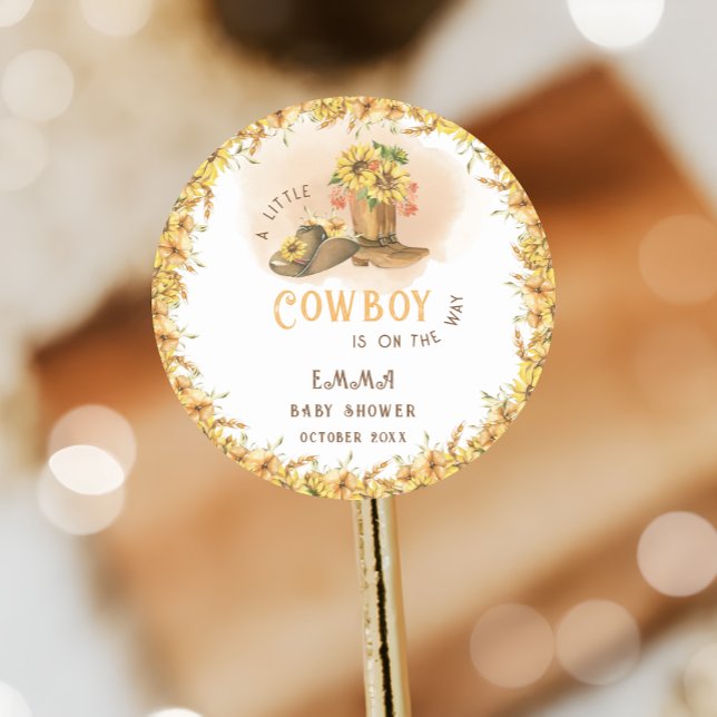 Rustic Wild West Boy Shower Classic Round Sticker (Creator Uploaded)