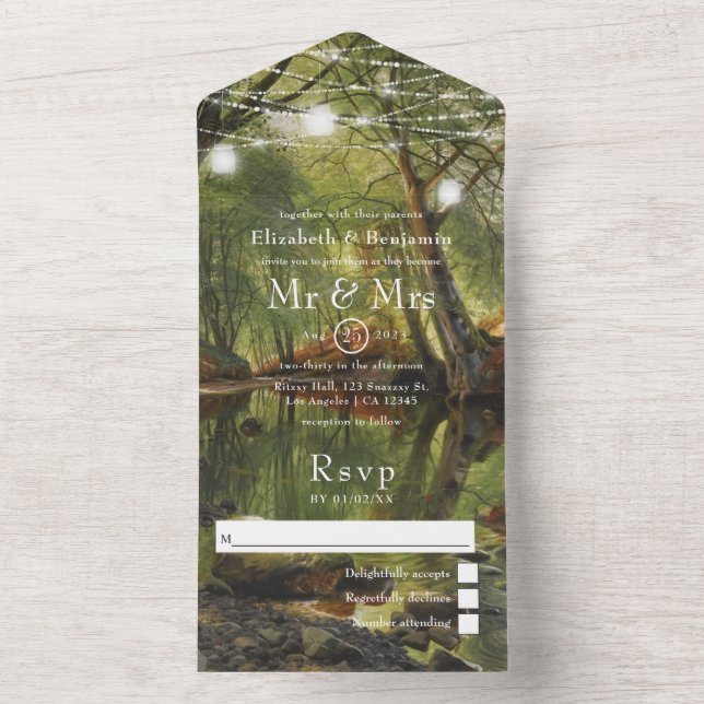 Rustic Wild Woodland Greenery Wedding All In One I Invitation (Inside)
