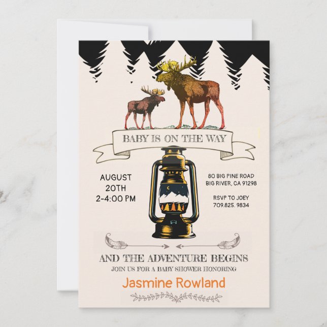 Rustic Wilderness Moose Baby Boy Shower Invitation (Front)