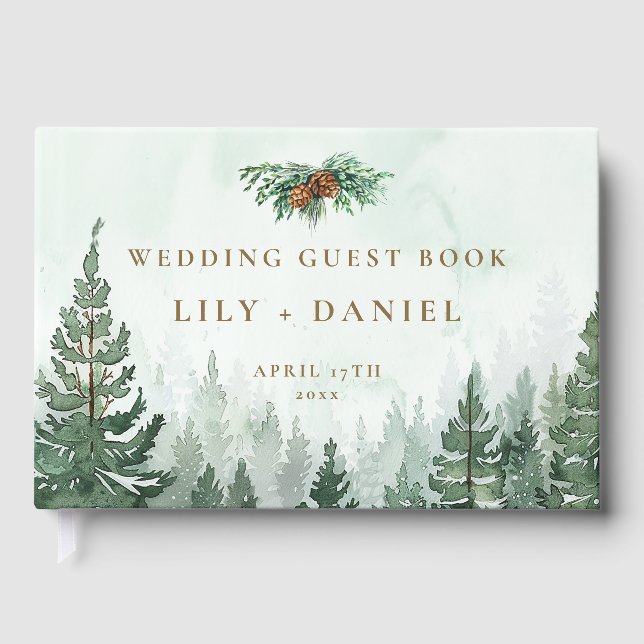 Rustic Wilderness Pine Forest Woodland Wedding Guest Book (Front)
