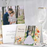 Rustic Wildflower 2 Photo Vibrant Floral Wedding Thank You Card<br><div class="desc">Rustic wildflower wedding thank you cards with 2x custom photos, personalised thank you wording and elegant floral design. The card has a lush border of vibrant vintage botanical wild flowers and detailed blooms in rich, warm earthy neutral tones. A gorgeous design with summer and fall colours of red orange yellow...</div>