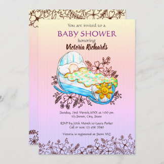 Rustic Wildflower Baby in Cradle Baby Shower Invitation