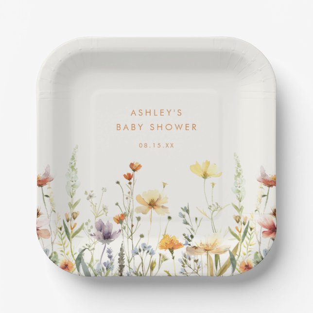Rustic Wildflower Baby Shower Paper Plates (Front)