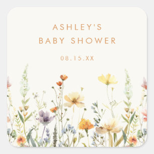 Rustic Wildflower Baby Shower Square Sticker