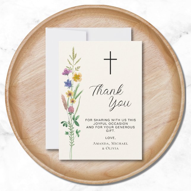Rustic Wildflower Baptism  Thank You Card (Creator Uploaded)