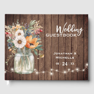 Rustic Wildflower Barn Wood Country Floral Wedding Guest Book