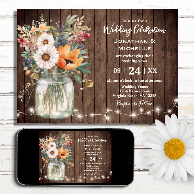 Rustic Wildflower Barn Wood Country Floral Wedding Invitation (Creator Uploaded)