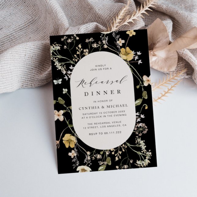 rustic wildflower black rehearsal dinner invitation (Creator Uploaded)