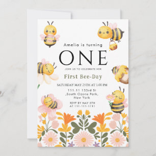 Rustic Wildflower Boho First Bee Day Invitation