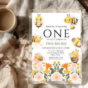 Rustic Wildflower Boho First Bee Day Invitation