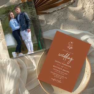 Rustic Wildflower Boho Terracotta Photo Wedding Invitation