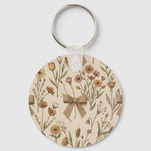 Rustic Wildflower Bouquet with Burlap Bows Vintage Key Ring